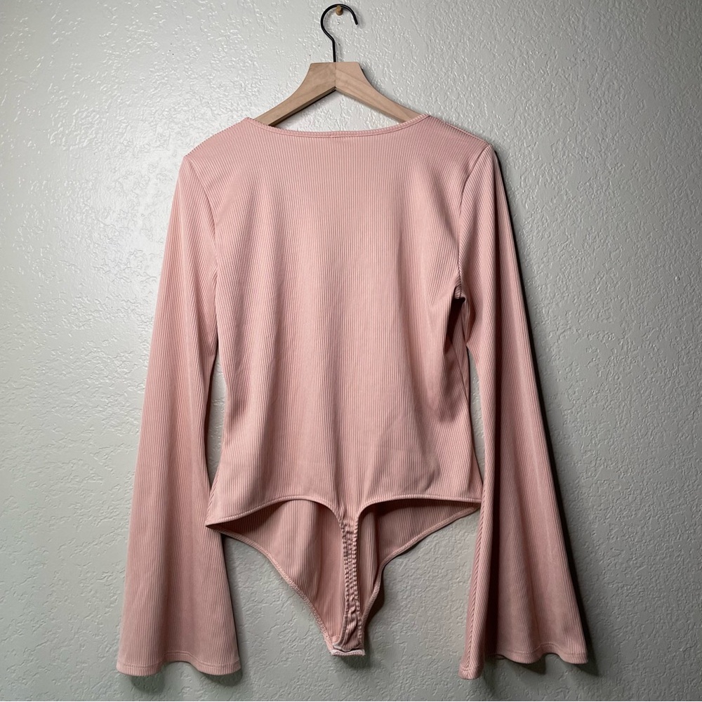 Intimately Free People Rose Charli Ribbed Flare Sleeve Bodysuit Plunge V-neck - Picture 7 of 15